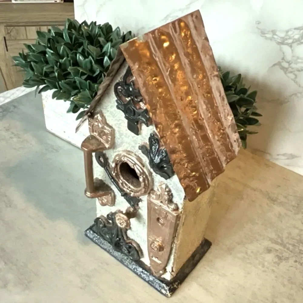 One of a kind wooden birdhouse reclaimed wood and vintage hardware must see
